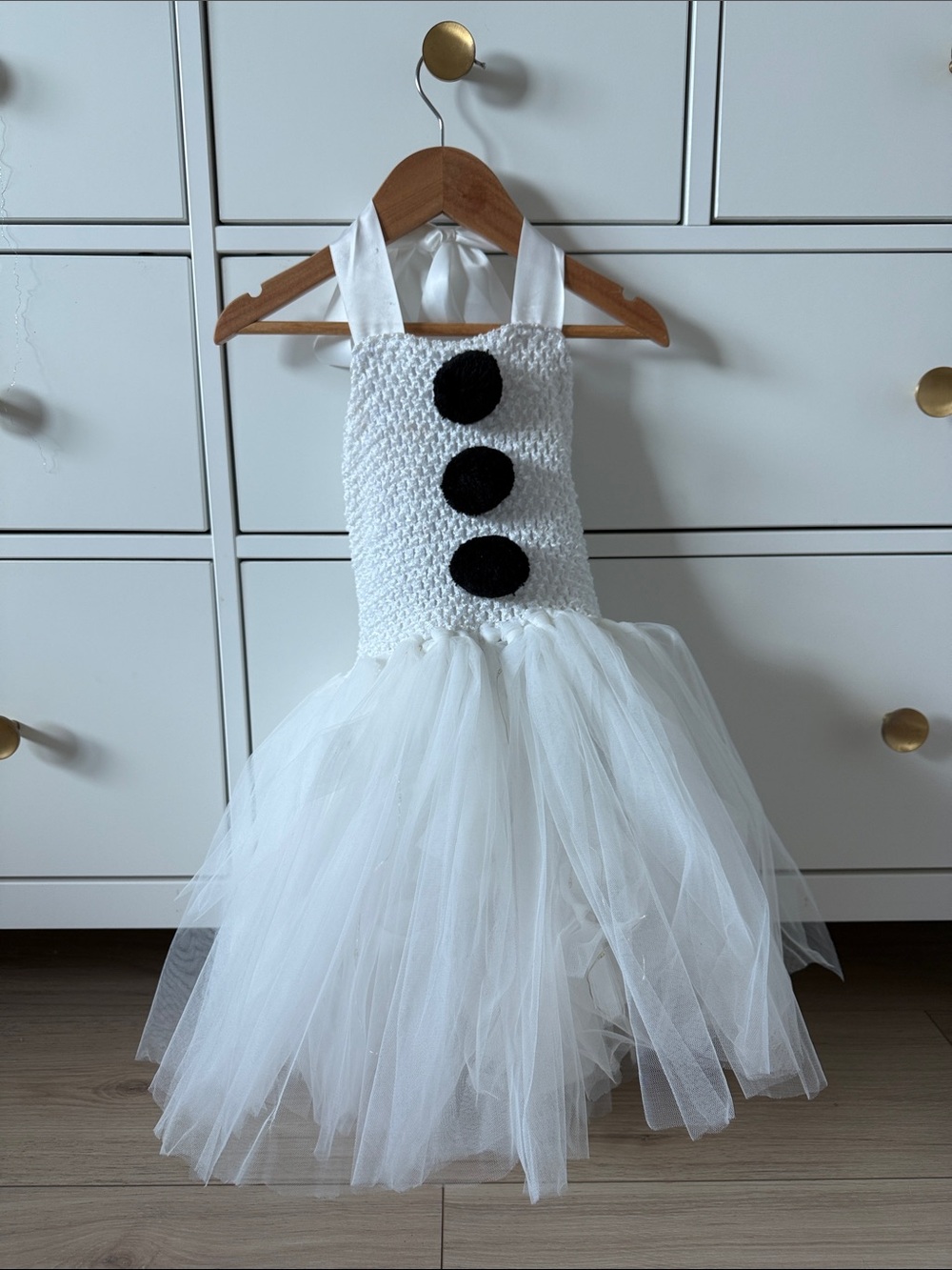 White Tulle Snowman Dress with LED Lights